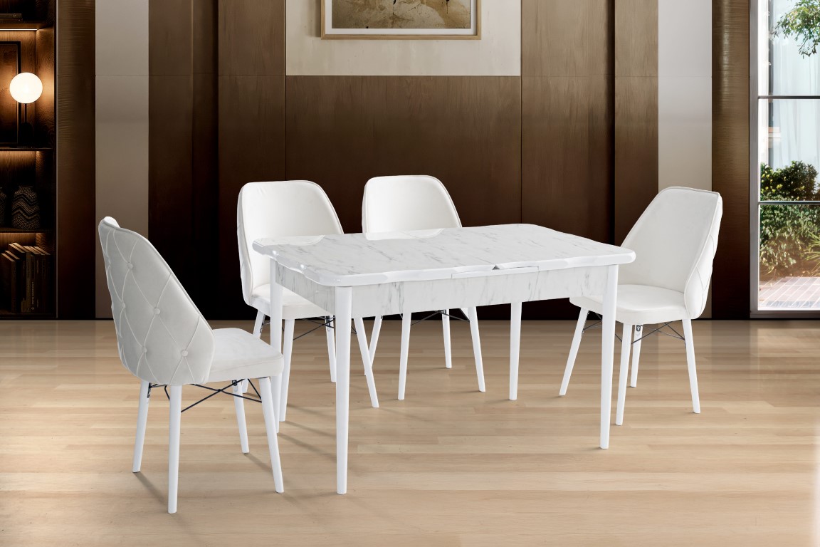 26-634 yener 4 sandalyeli 0 MDF beyaz mermer masa