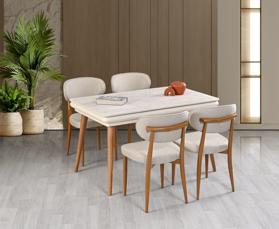 26-631 Stil Açılır Masa 4 Sandalye % 100 MDF Traverten