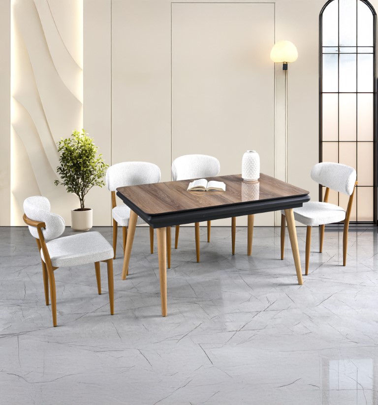 26-630 Stil Açılır Masa 4 Sandalye % 100 MDF Ceviz