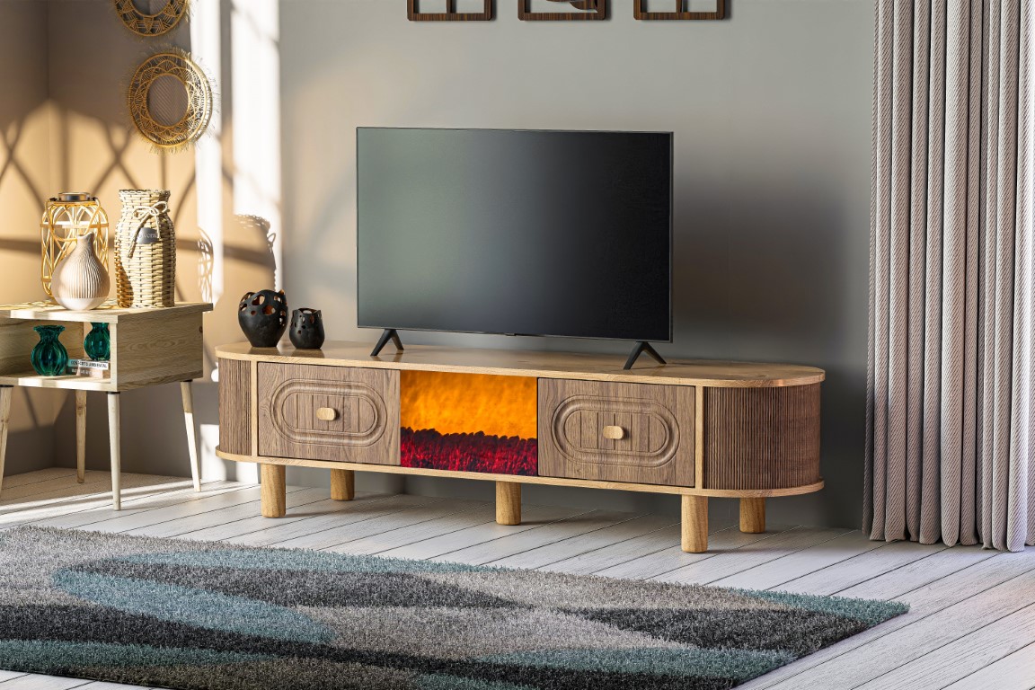26-557 Oval Şömineli Tv Sehpası Atlantik Çam - Ceviz