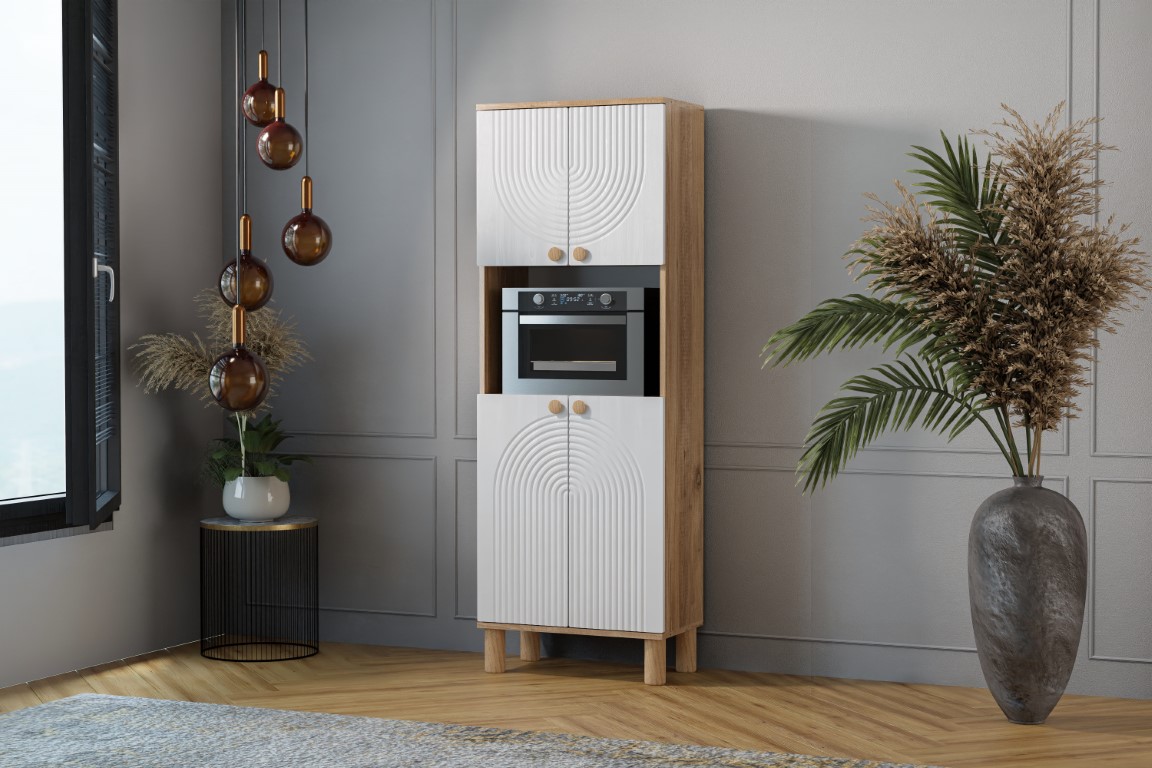 26-522 Mira Atlantik Çam - Beyaz Fırın Dolabı